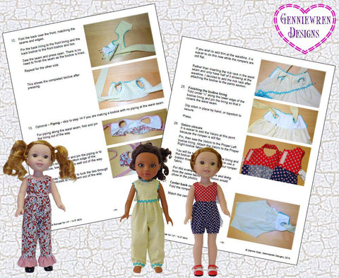 Genniewren WellieWishers Rosie Romper 14-14.5" Doll Clothes Pattern Pixie Faire