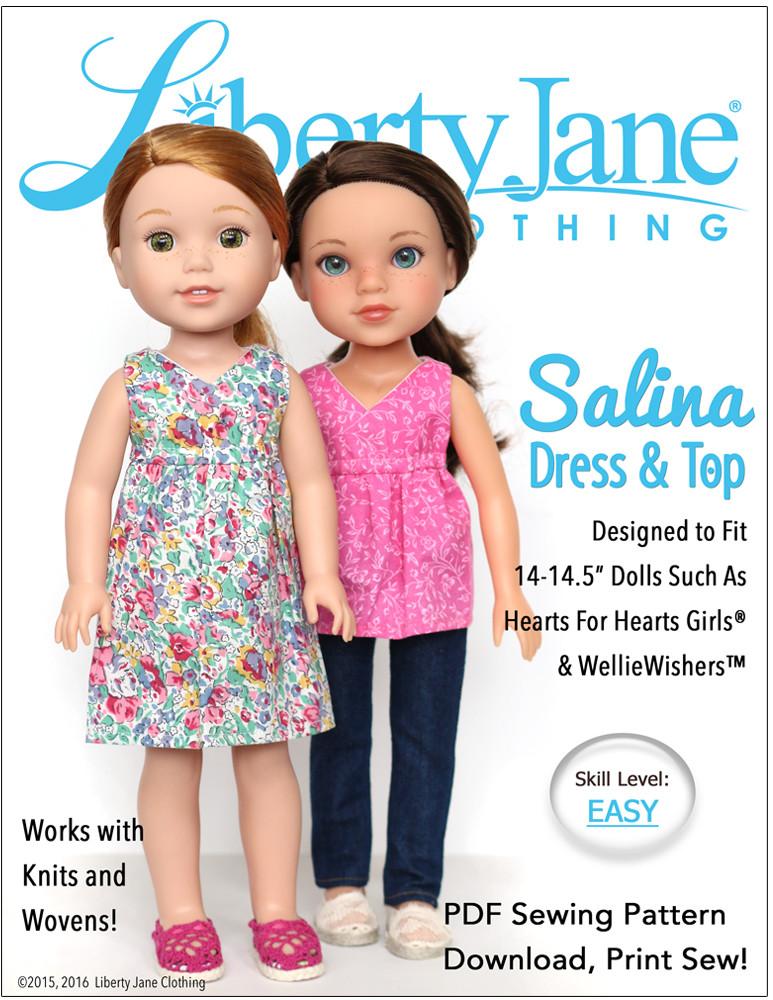 Liberty Jane WellieWishers Salina Dress and Top 14 -14.5 Inch Doll Clothes Pattern Pixie Faire