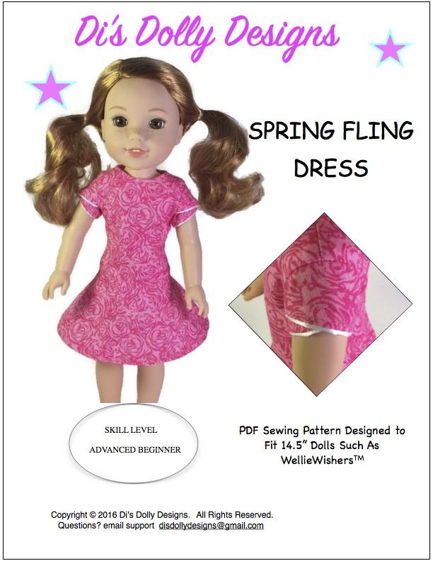 Di's Dolly Designs WellieWishers Spring Fling Dress 14.5" Doll Clothes Pattern Pixie Faire