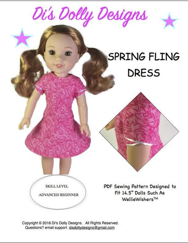 Di's Dolly Designs WellieWishers Spring Fling Dress 14.5" Doll Clothes Pattern Pixie Faire
