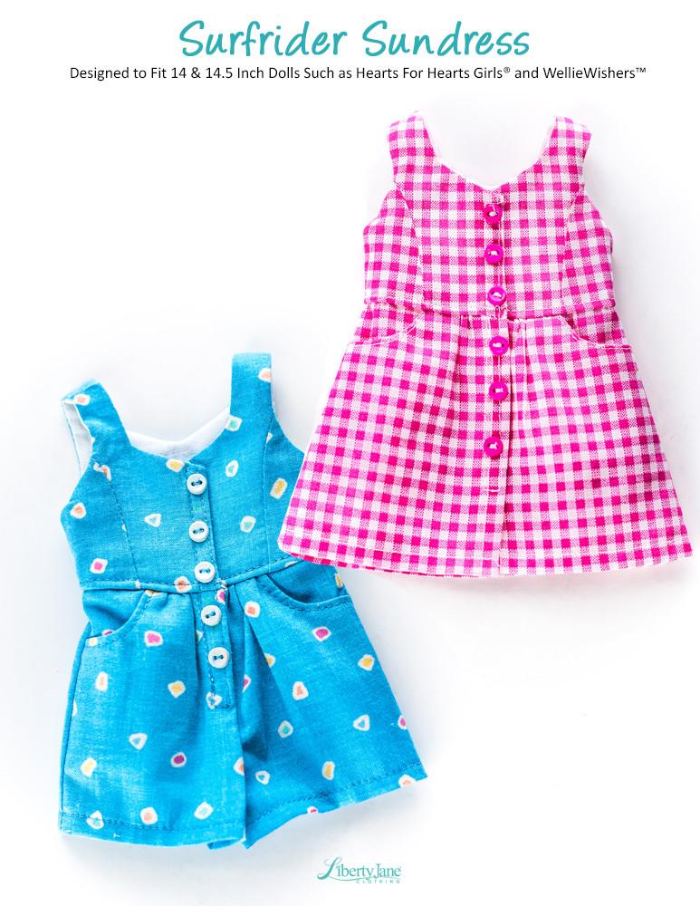 Liberty Jane WellieWishers Surfrider Sundress and Romper 14-14.5" Doll Clothes Pattern Pixie Faire