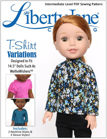 Liberty Jane WellieWishers T-Shirt Variations 14.5 -15 Inch Doll Clothes Pattern Pixie Faire