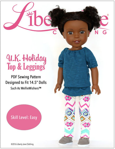Liberty Jane WellieWishers U.K. Holiday Top and Leggings 14.5 Inch Doll Clothes Pattern Pixie Faire