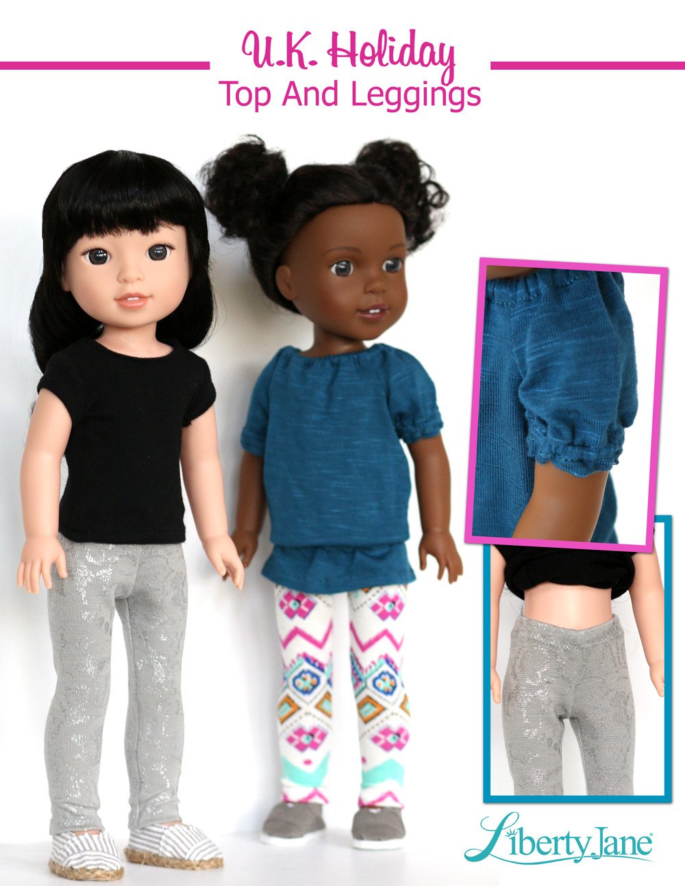 Liberty Jane WellieWishers U.K. Holiday Top and Leggings 14.5 Inch Doll Clothes Pattern Pixie Faire