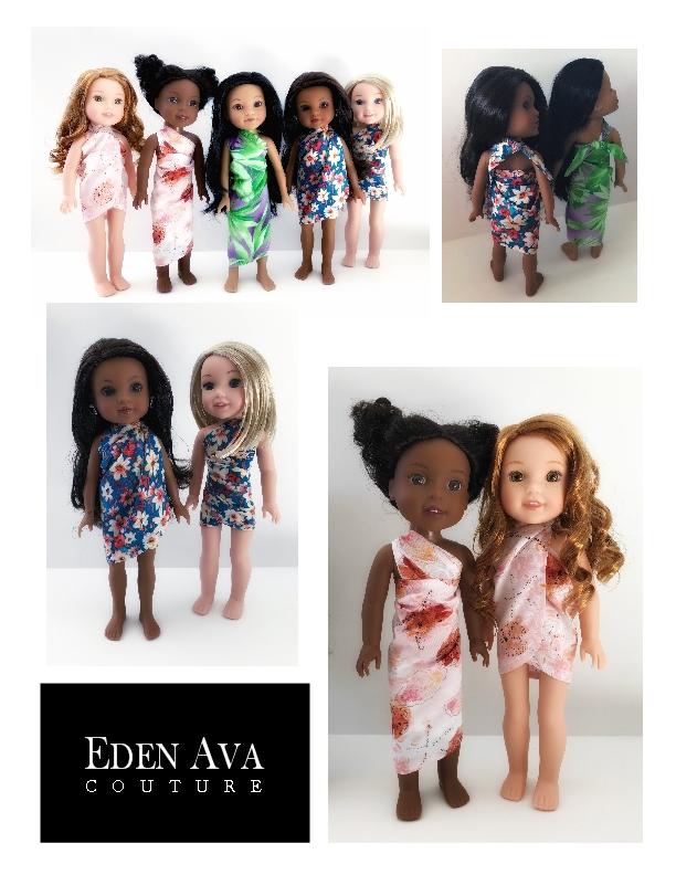 Eden Ava WellieWishers Tropical Wrap & Tie Sarong Dress 14-14.5" Doll Clothes Pattern Pixie Faire