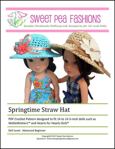 Sweet Pea Fashions WellieWishers Springtime Straw Hat Crochet Pattern for 14-14.5" Dolls Pixie Faire