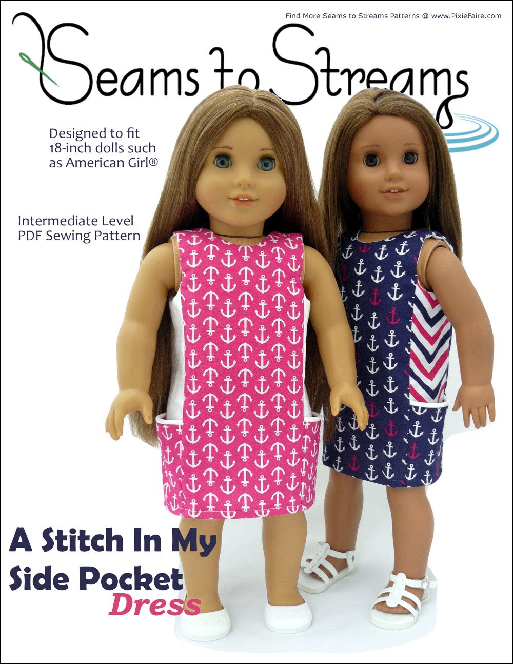 Seams to Streams 18 Inch Modern A Stitch In My Side Pocket Dress 18" Doll Clothes Pattern Pixie Faire