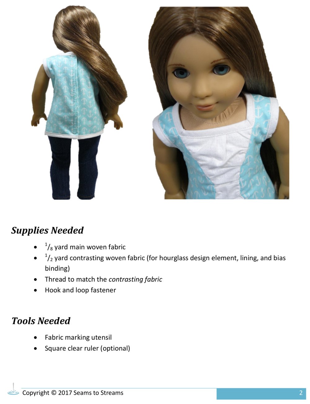 Seams to Streams 18 Inch Modern A Crinkle In Time Tunic 18" Doll Clothes Pattern Pixie Faire
