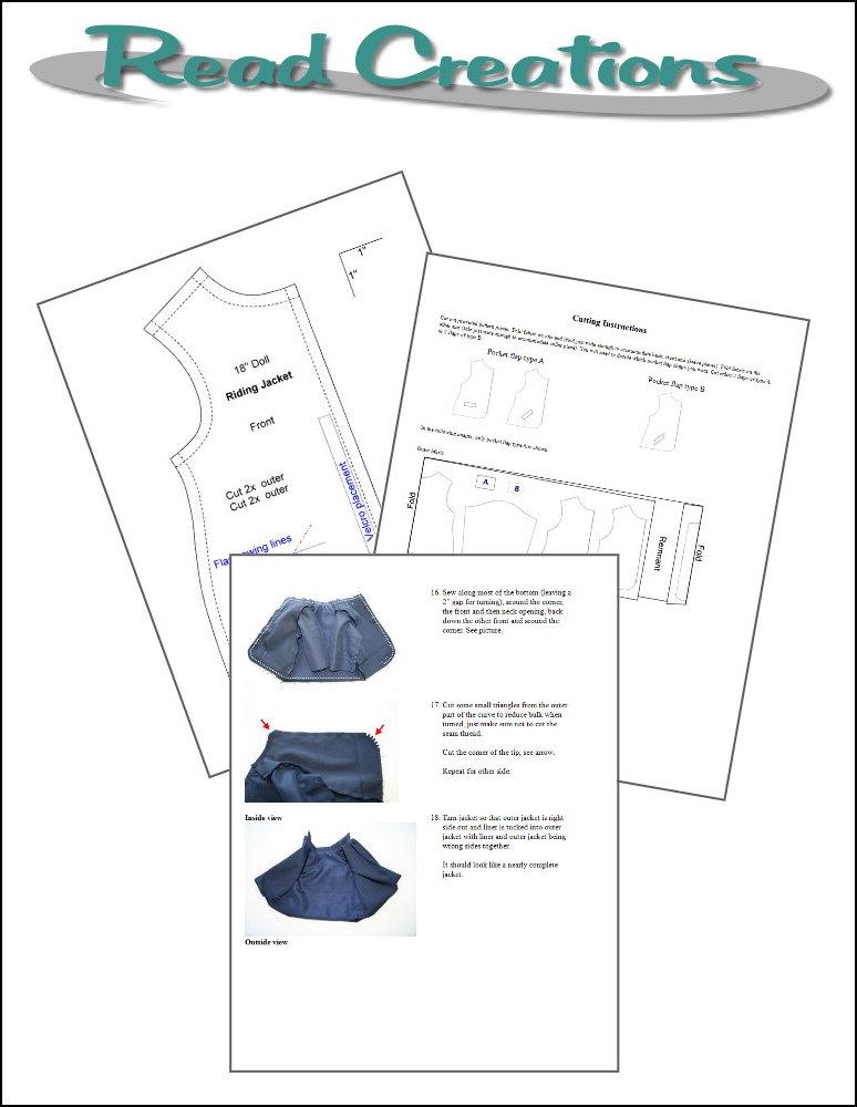 Read Creations 18 Inch Modern Riding Jacket 18" Doll Clothes Pattern Pixie Faire