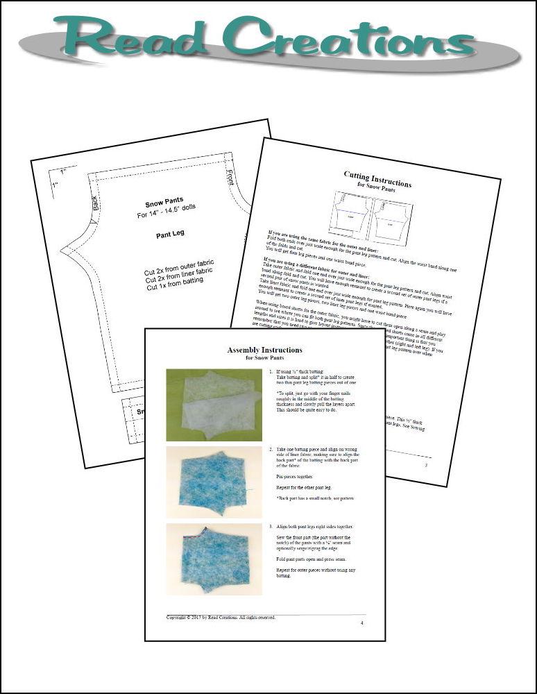 Read Creations WellieWishers Snow Pants 14-14.5" Doll Clothes Pattern Pixie Faire