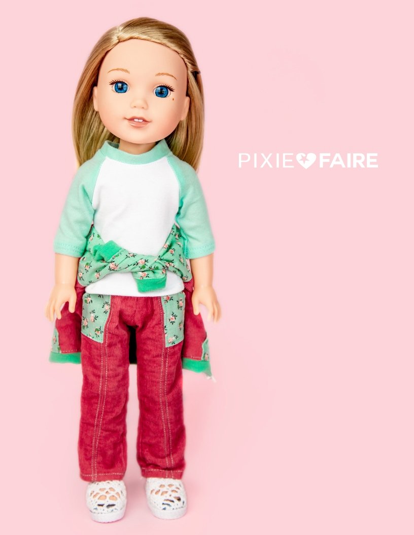 QTπ Doll Clothing WellieWishers Skinny Utility Pants 14.5" Doll Clothes Pattern Pixie Faire