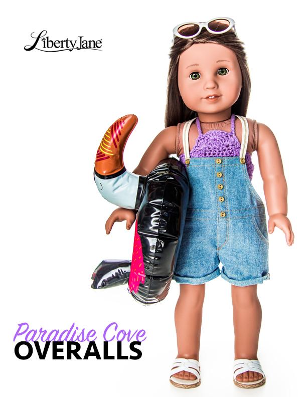 Liberty Jane 18 Inch Modern Paradise Cove Overalls 18" Doll Clothes Pattern Pixie Faire