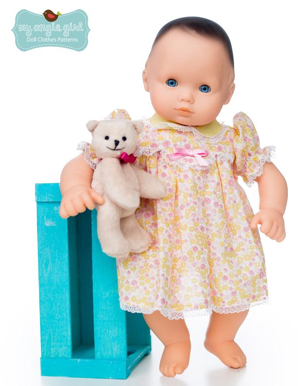 My Angie Girl Bitty Baby/Twin Scalloped-Yoke Dress and Bonnet 15" Baby Doll Clothes Pixie Faire