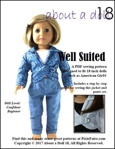About A Doll 18 18 Inch Modern Well Suited Jacket & Pants Set 18" Doll Clothes Pattern Pixie Faire