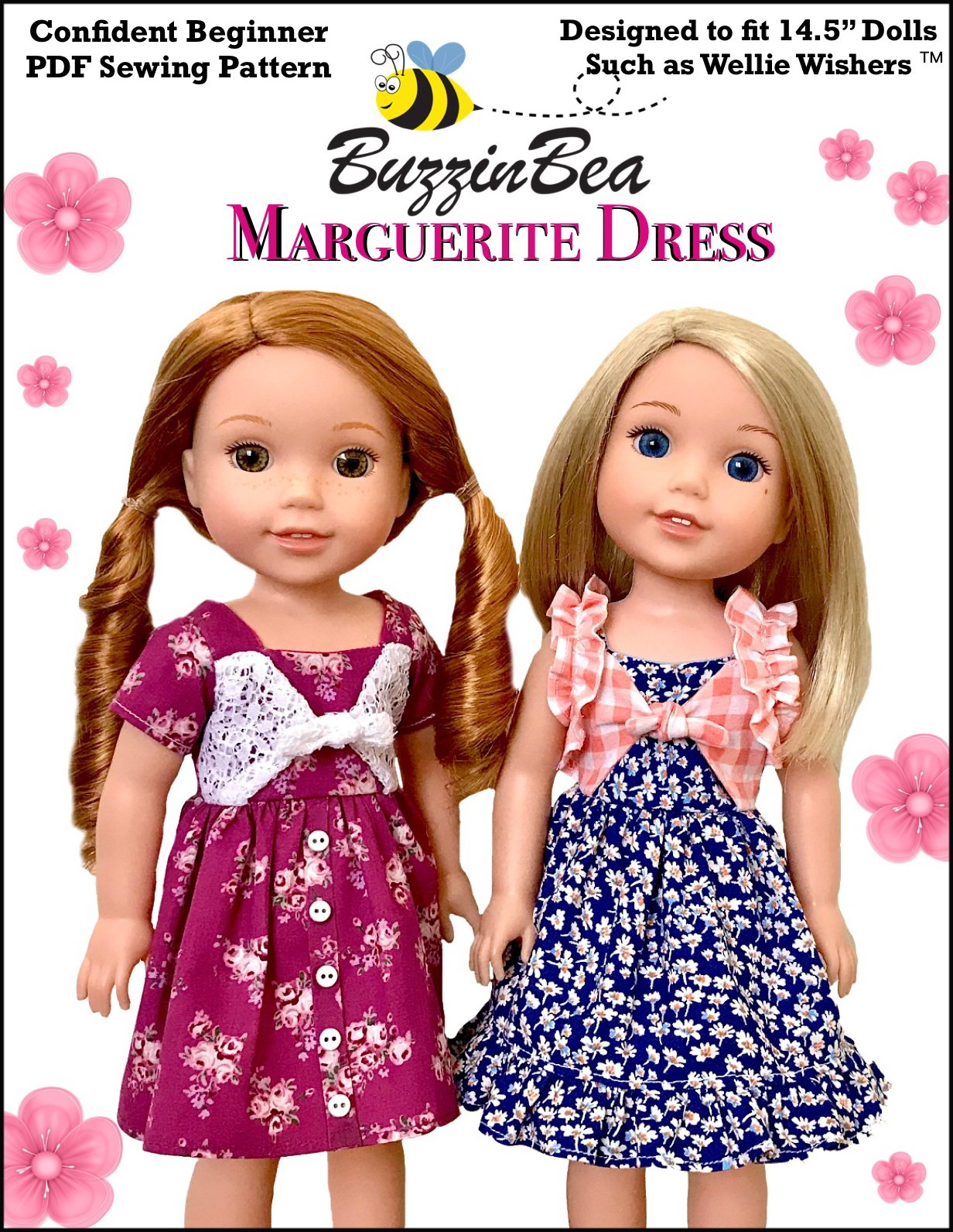 BuzzinBea WellieWishers Marguerite Dress 14.5" Doll Clothes Pattern Pixie Faire