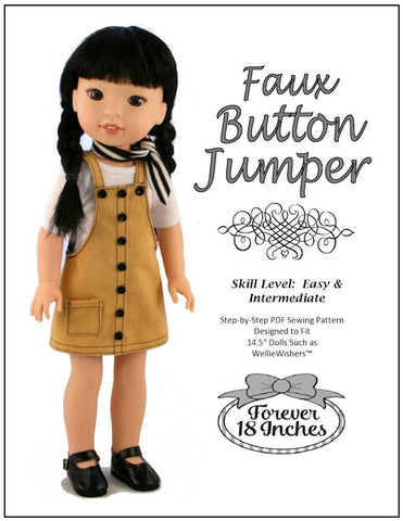 Forever 18 Inches WellieWishers Faux Button Jumper 13-14.5" Doll Clothes Pattern Pixie Faire