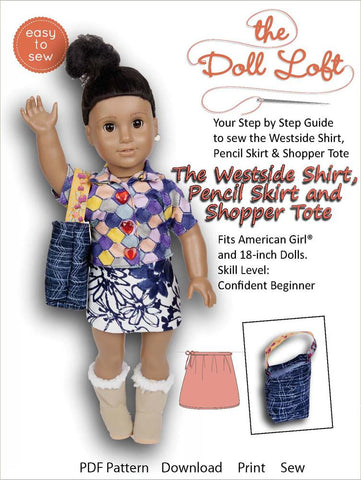 The Doll Loft 18 Inch Modern Westside Shirts and Skirt Pattern 18" Doll Clothes Pattern Pixie Faire