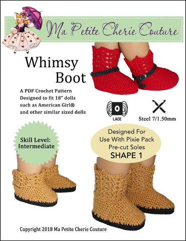 Mon Petite Cherie Couture Crochet Whimsy Boot 18" Doll Crochet Pattern Pixie Faire