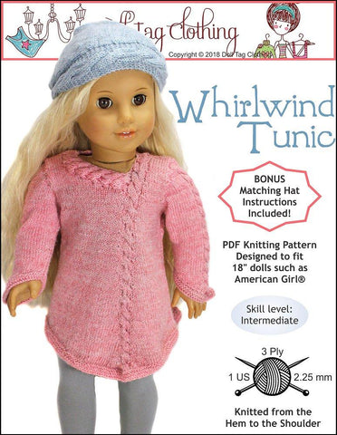 Doll Tag Clothing Knitting Whirlwind Tunic 18" Doll Knitting Pattern Pixie Faire