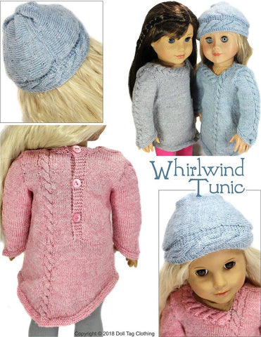Doll Tag Clothing Knitting Whirlwind Tunic 18" Doll Knitting Pattern Pixie Faire