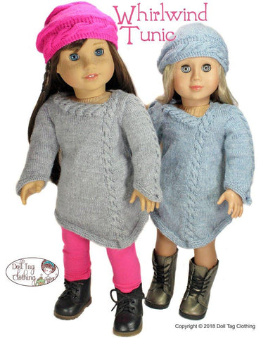 Doll Tag Clothing Knitting Whirlwind Tunic 18" Doll Knitting Pattern Pixie Faire