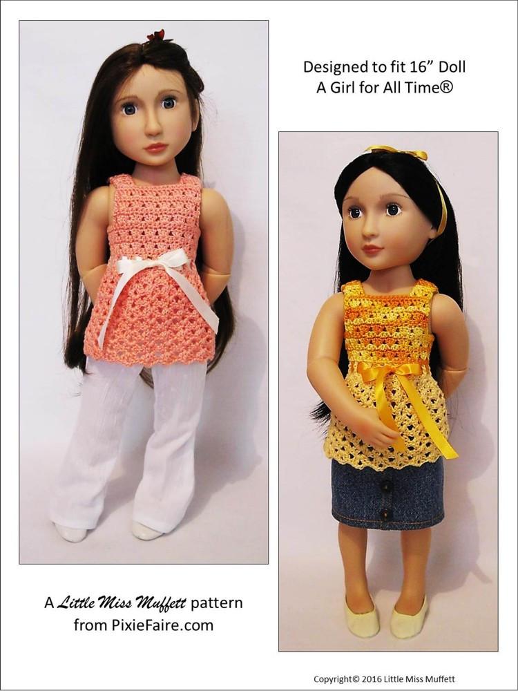 Little Miss Muffett A Girl For All Time Whispering Winds Crochet Pattern for AGAT Dolls Pixie Faire