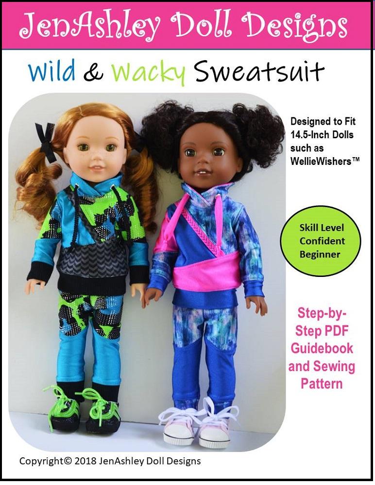 Jen Ashley Doll Designs WellieWishers Wild and Wacky Sweatsuit 14.5" Doll Clothes Pattern Pixie Faire