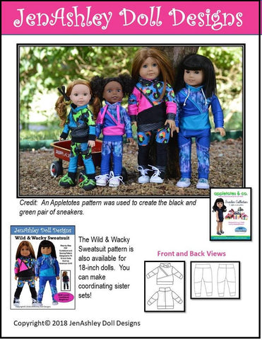 Jen Ashley Doll Designs WellieWishers Wild and Wacky Sweatsuit 14.5" Doll Clothes Pattern Pixie Faire