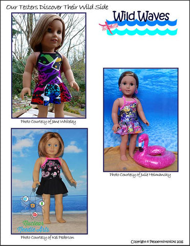 Peppermintsticks 18 Inch Modern Wild Waves One-Piece Skirted Swimsuit 18" Doll Clothes Pixie Faire