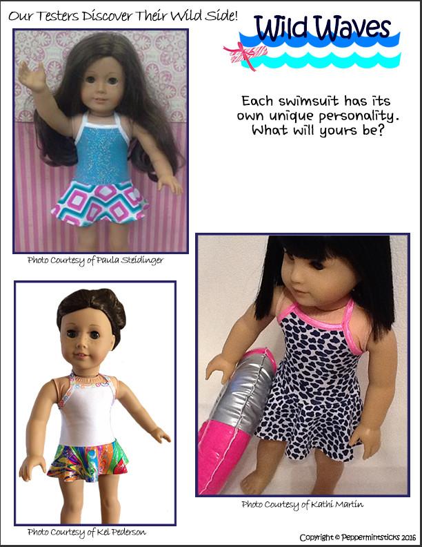 Peppermintsticks 18 Inch Modern Wild Waves One-Piece Skirted Swimsuit 18" Doll Clothes Pixie Faire