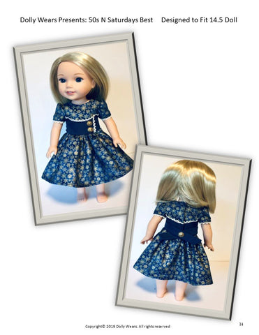 Dolly Wears WellieWishers 50s N Saturdays Best 14.5" Doll Clothes Pattern Pixie Faire