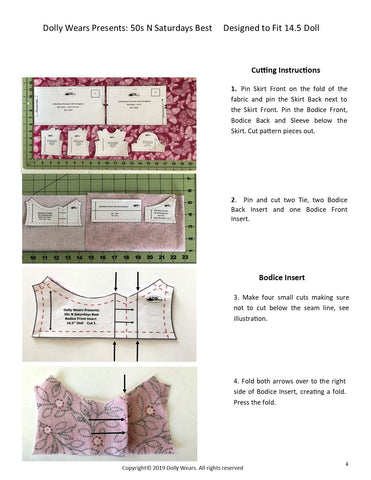 Dolly Wears WellieWishers 50s N Saturdays Best 14.5" Doll Clothes Pattern Pixie Faire