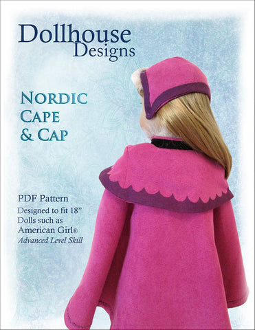 Dollhouse Designs 18 Inch Modern Nordic Winter Cape & Cap 18" Doll Clothes Pixie Faire