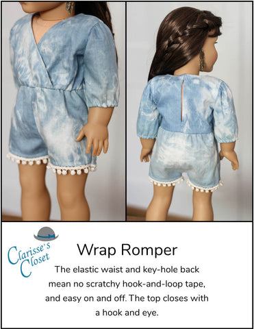 Clarisse's Closet 18 Inch Modern Wrap Romper 18" Doll Clothes Pattern Pixie Faire