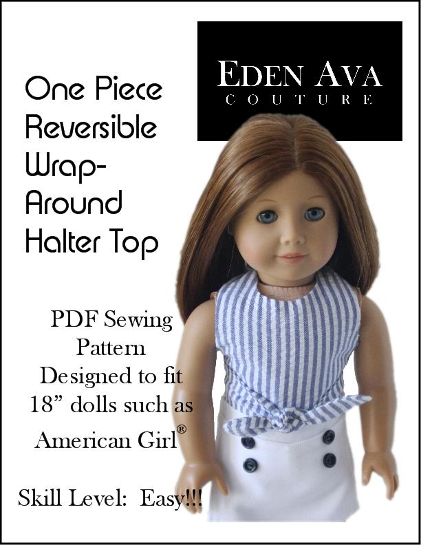 Pixie Faire 18 Inch Modern FREE Wrap Around Reversible Halter Top 18" Doll Clothes Pattern Pixie Faire
