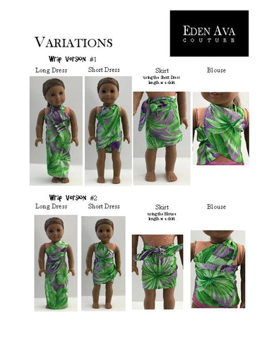Eden Ava 18 Inch Modern Tropical Wrap and Tie Sarong Dress 18" Doll Clothes Pattern Pixie Faire
