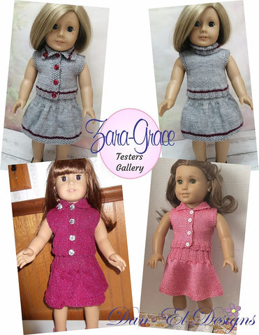 Dan-El Designs Knitting Zara Grace Top and Skirt Knitted Outfit 18 inch Doll Knitting Pattern Pixie Faire