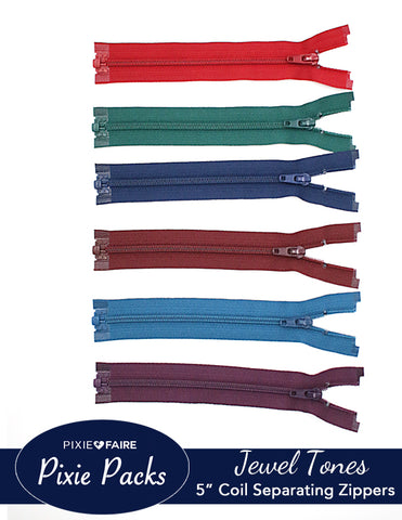 Pixie Faire Pixie Packs Pixie Packs 5" Separating Zippers Jewel Tones - Coil Pixie Faire