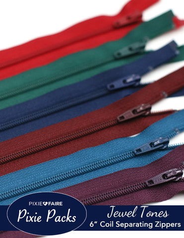 Pixie Faire Pixie Packs Pixie Packs 6" Separating Zippers Jewel Tones - Coil Pixie Faire