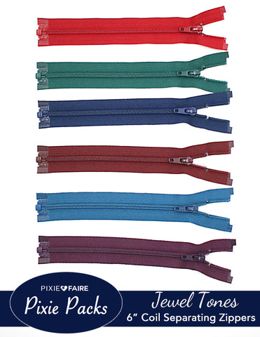 Pixie Faire Pixie Packs Pixie Packs 6" Separating Zippers Jewel Tones - Coil Pixie Faire