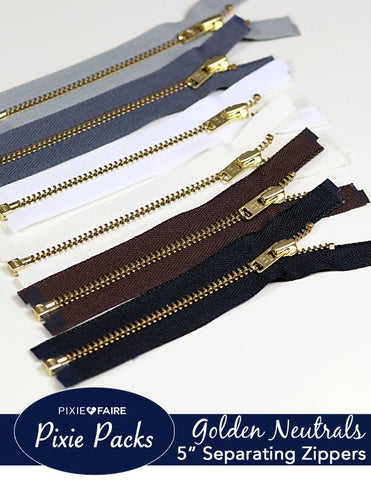 Pixie Faire Pixie Packs Pixie Packs 5" Separating Zippers - Golden Neutrals Pixie Faire