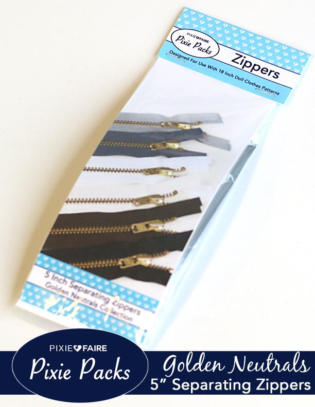Pixie Faire Pixie Packs Pixie Packs 5" Separating Zippers - Golden Neutrals Pixie Faire
