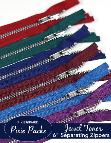Pixie Faire Pixie Packs Pixie Packs 6" Separating Zippers - Jewel Tones Pixie Faire
