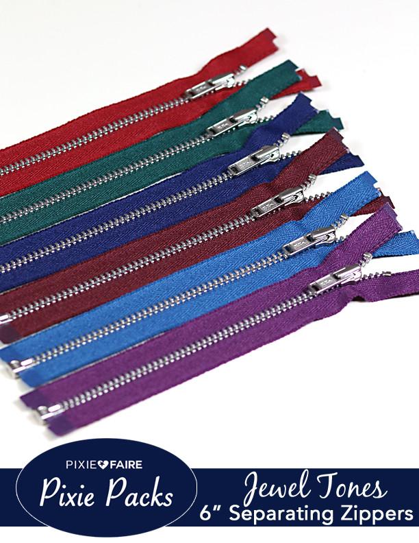 Pixie Faire Pixie Packs Pixie Packs 6" Separating Zippers - Jewel Tones Pixie Faire