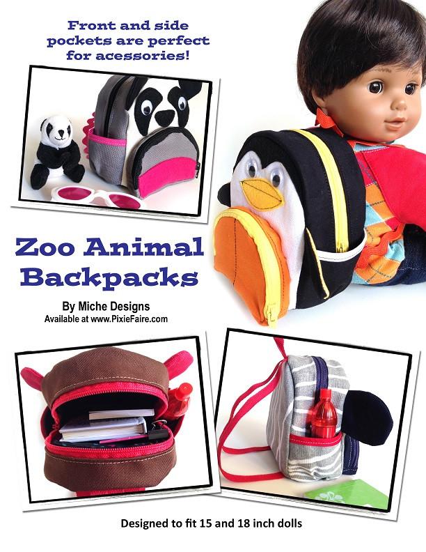 Miche Designs 18 Inch Modern Zoo Animal Backpacks 18" Doll Accessories Pixie Faire