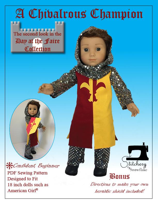 Stitchery By Snowflake 18 Inch Historical A Chivalrous Champion 18" Doll Clothes Pattern Pixie Faire