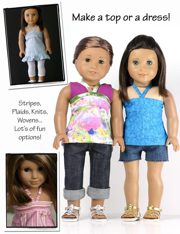 Liberty Jane 18 Inch Modern Bandeau Top and Dress 18" Doll Clothes Pattern Pixie Faire
