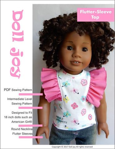 Doll Joy 18 Inch Modern Flutter-Sleeve Top 18" Doll Clothes Pattern Pixie Faire