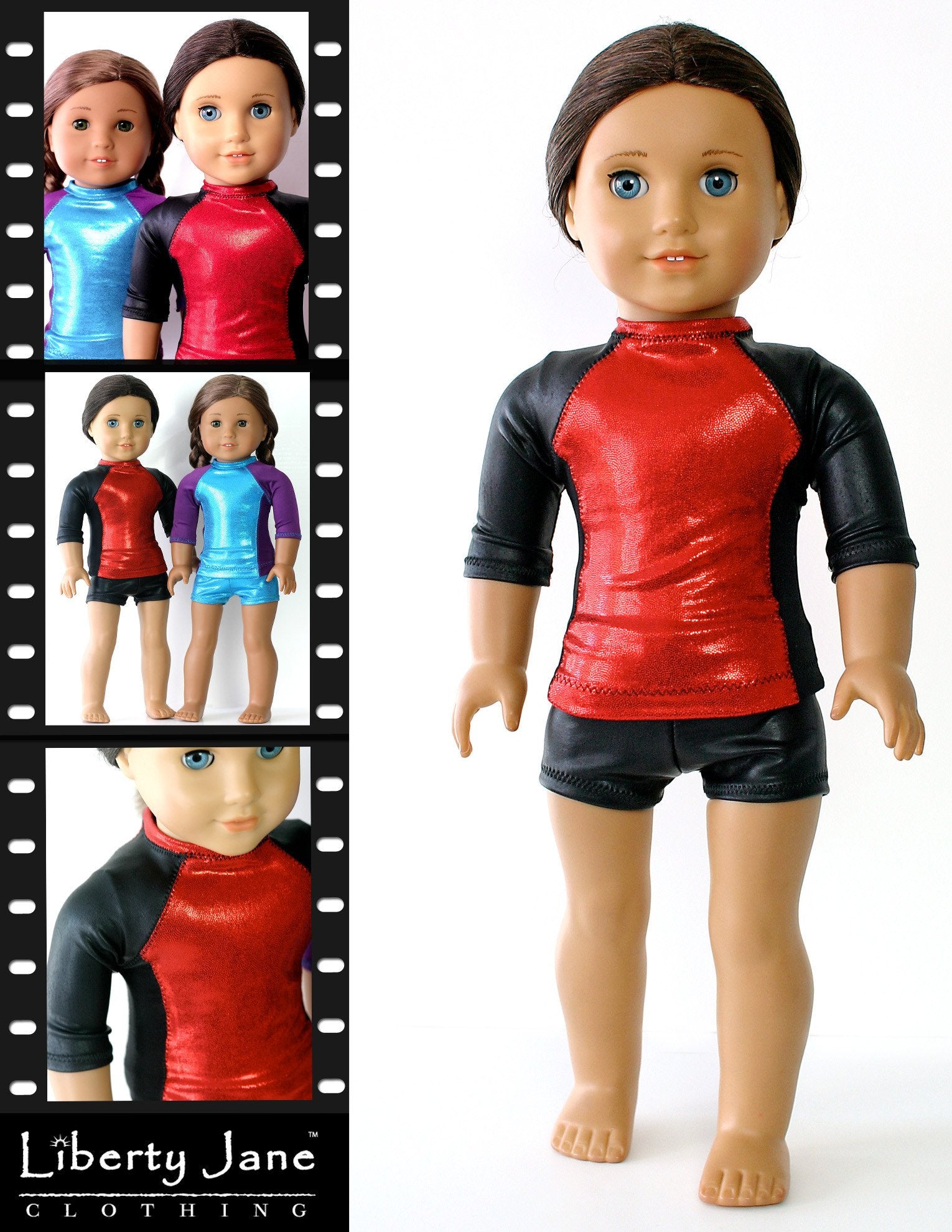 Liberty Jane 18 Inch Modern Rash Guard and Swim Shorts 18" Doll Clothes Pattern Pixie Faire
