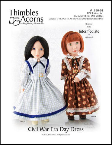 Thimbles and Acorns A Girl For All Time 1860 Civil War Era Day Dress Pattern for AGAT Dolls Pixie Faire